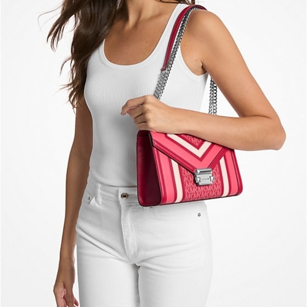 Michael Kors Whitney Medium Flap Chain Shoulder Bag — Dark Raspberry Multi — NWT image 8